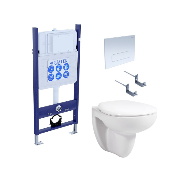 (рама AQUATEK ECO Standard INS-0000014 с клавишей KDI-0000013 и крепежом KKI-0000002+унитаз AQ1170-00 +тонкое сиденье с механизмом плавного закрывания) SET AQUATEK КАИР-14-013