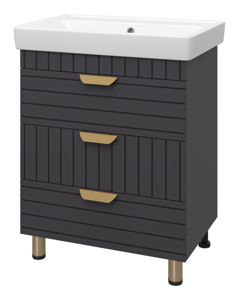 Тумба с 3 ящ. напольная, графит + раковина GLOSTER - 70 