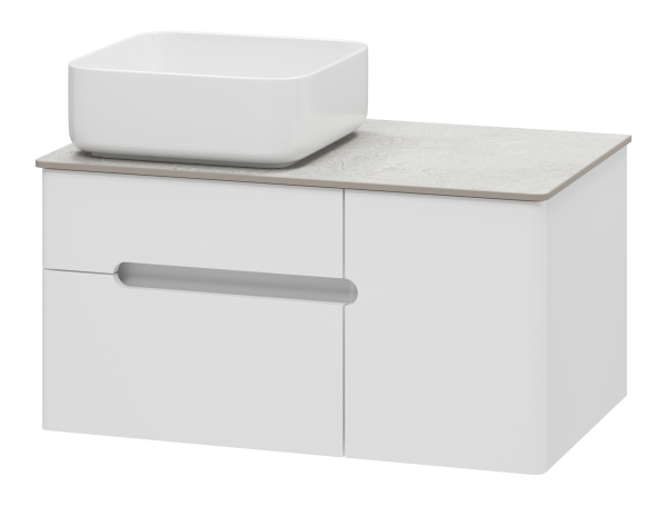 Тумба под раковину Misty Роял 80 подвесная (белая) со столешницей и раковиной