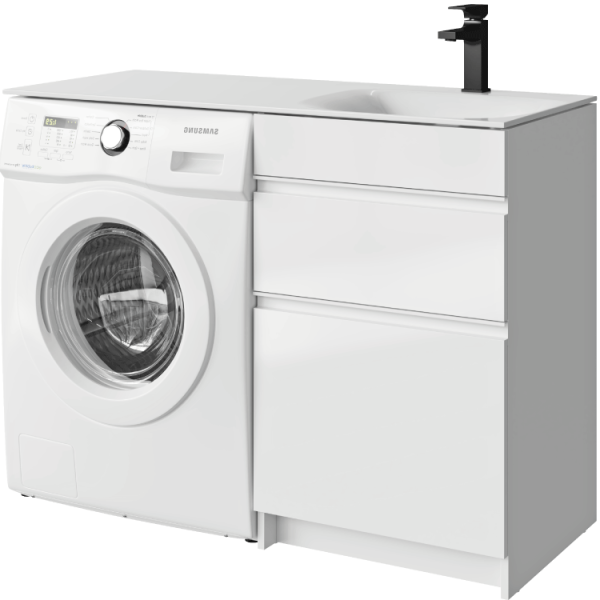Напольная тумба под стиральную машину с двумя ящиками 115 см, цвет белый