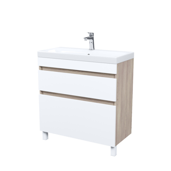 Тумба с умывальником напольная с ящиками, 80 см, белая/под дерево,  Zodiac, IDDIS, ZOD8ABFi95K подходит ум. 3508000i28