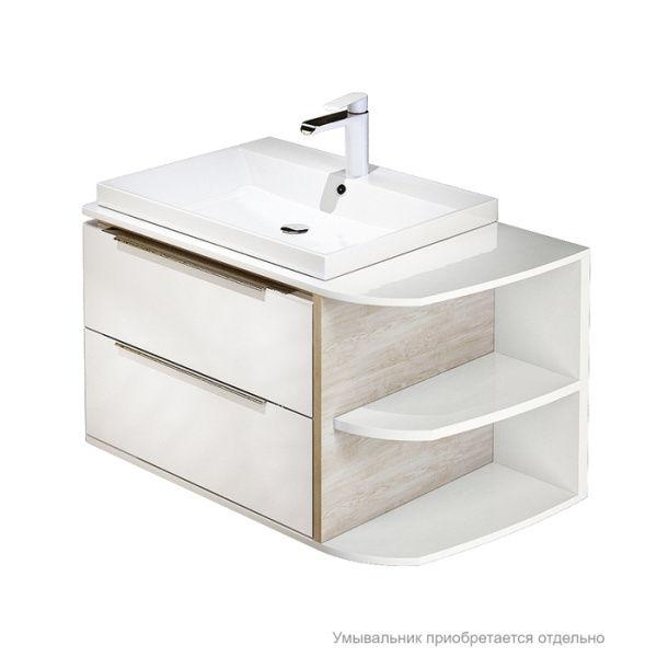Тумба подвесная, 80 см, полки справа, белая/под дерево, Calipso, IDDIS, CAL80WRi95. Подходит умывальник 0066000i28