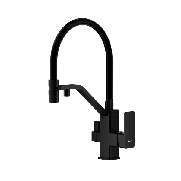 Смеситель Raglo для кухни с подключением к фильтру съёмный гибкий излив с магнитным фиксатором, черный R85.62.06