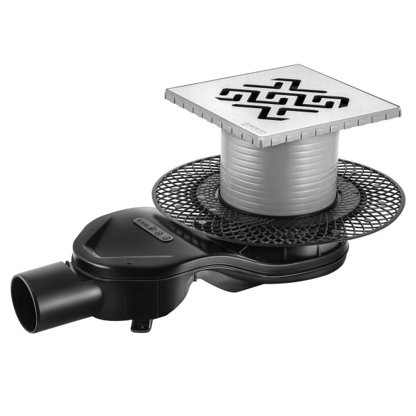 Трап BERGES водосток PLATZ Antik 150х150, Хром матовый, S-сифон D50 H60 боковой