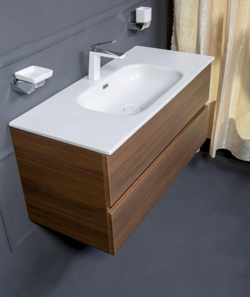 Тумба без раковины Vallessi 120*46cm дуб темный мат. 2 полки,