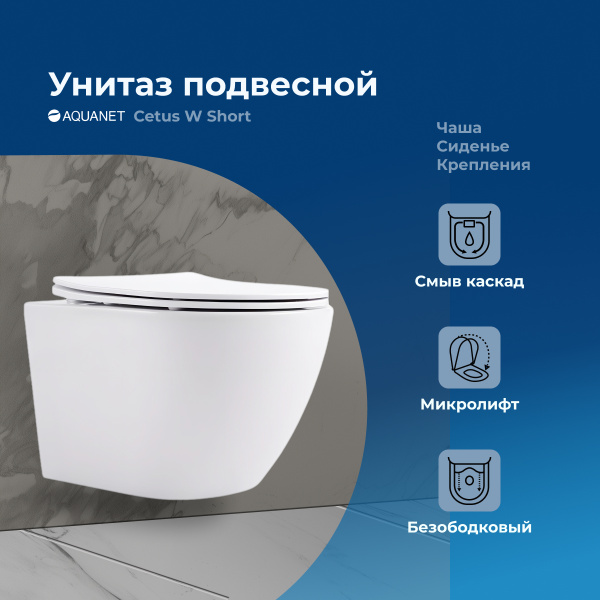 Унитаз подвесной Aquanet Rimless LX-1900 Cetus W Short