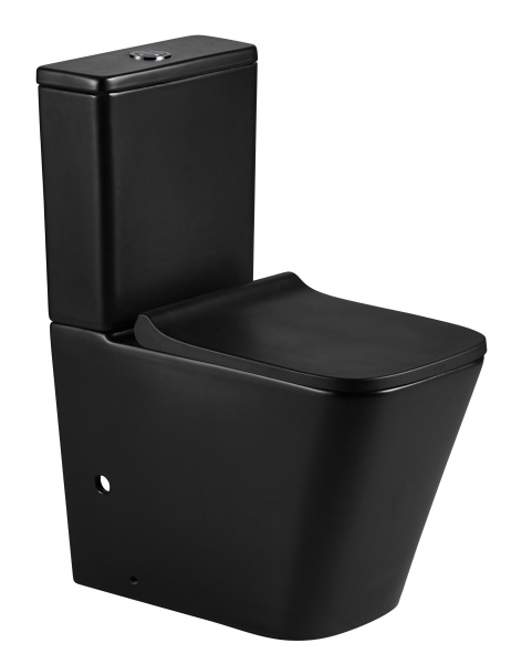 Унитаз-компакт Azario Quadro 605x340x810 напольный, безободковый с сидением микролифт и арматурой, чёрный матовый (AZ-2175-MB)