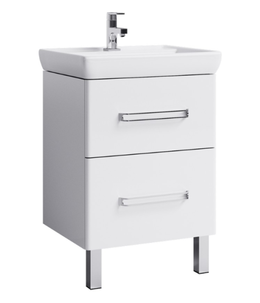 Напольная тумба в белом глянцевом цвете с двумя ящиками