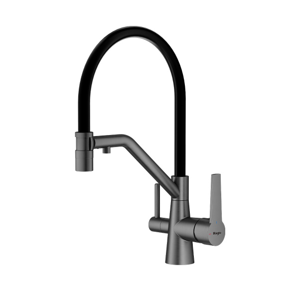 Смеситель Raglo для кухни с подключением к фильтру съёмный гибкий излив с магнитным фиксатором, графит R80.62.09