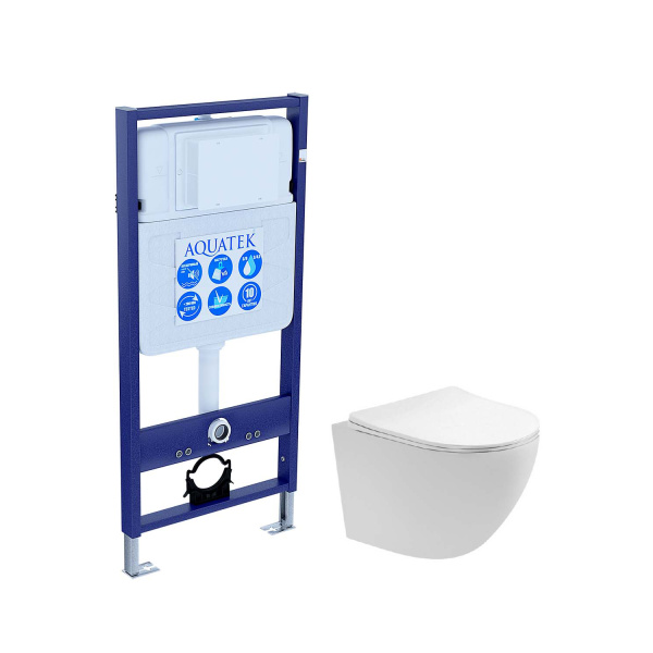 (рама AQUATEK Standard INS-0000012(без клавиши и крепежа)+унитаз ЕВРОПА AQ1900T-00 с тонким сиденьем soft-close SET AQUATEK ЕВРОПА T