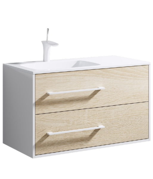 Подвесная левая тумба с двумя ящиками из литьевого мрамора.