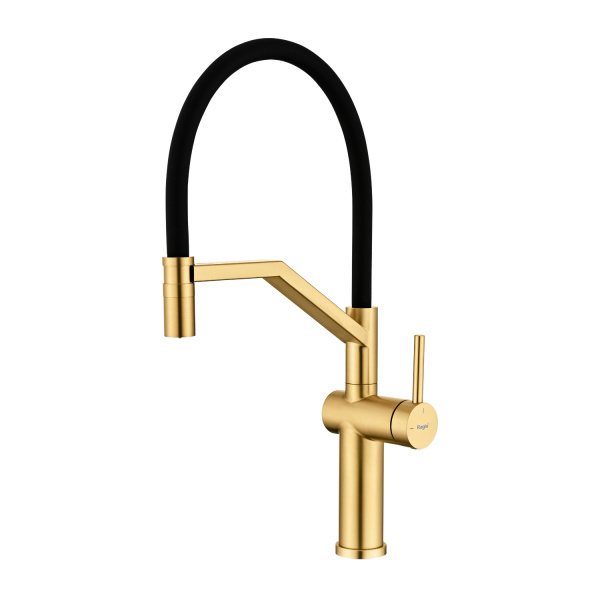 Смеситель Raglo R20.41.03 для кухни съёмный гибкий излив  с магнитным фиксатором, сатин золотой