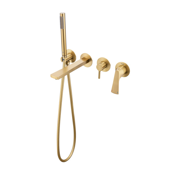 Смеситель Raglo для ванны и душа встраиваемый излив монолитный 20 см, сатин золотой R07.32.03