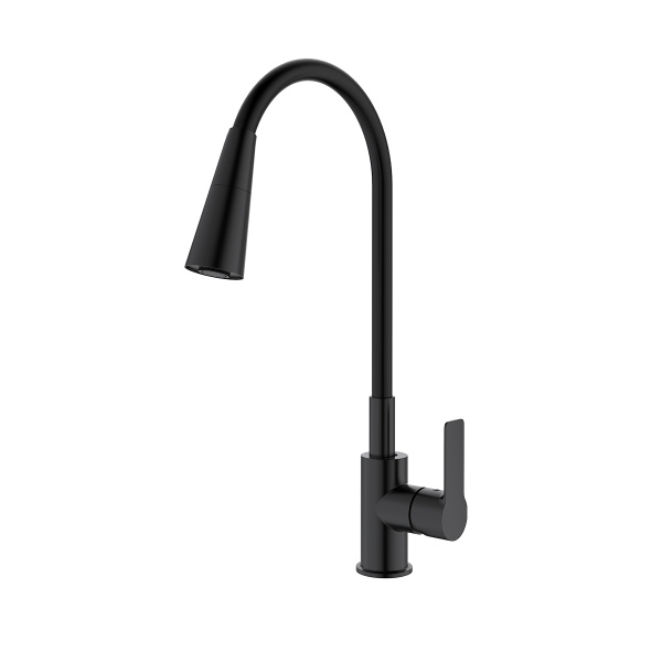 Смеситель Splenka S06.43.06 для кухни высокий гибкий поворотный излив, черный