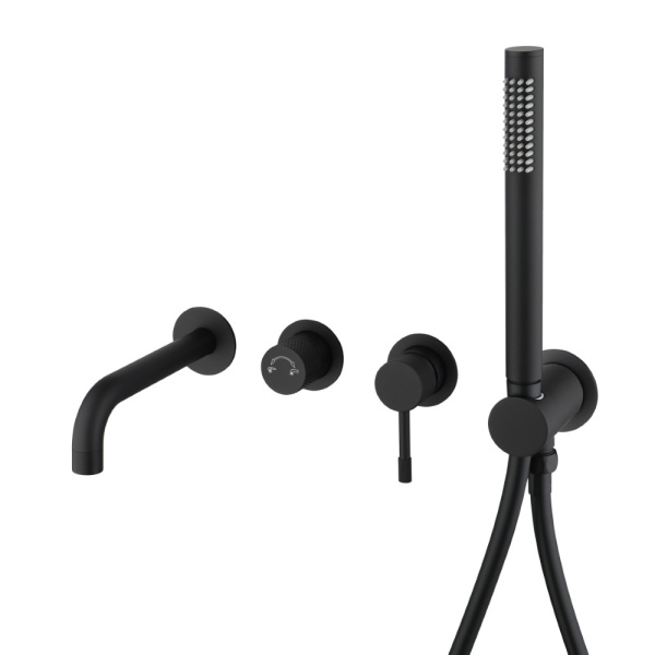 Смеситель встроенный + ручной душ + излив Uno Black