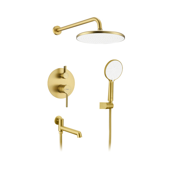 Душевая система Raglo для ванны и душа встраиваемая на 3 режима излив поворотный 20 см, сатин золотой R20.27.03