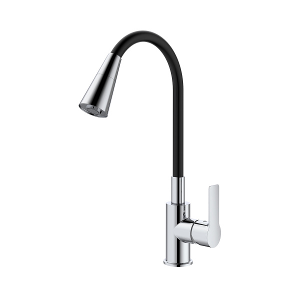 Смеситель Splenka S06.43 для кухни высокий гибкий поворотный излив, хром