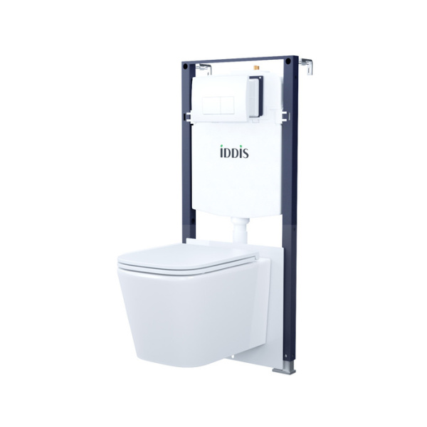 Комплект 3в1: подвесной унитаз, инсталляция и клавиша смыва белая, Basic, IDDIS, BASBI03i73