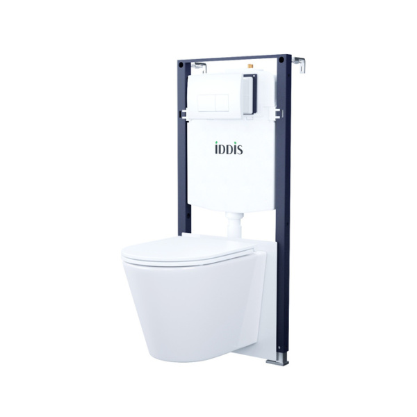 Комплект 3в1: подвесной унитаз, инсталляция и клавиша смыва белая, Basic, IDDIS, BASC030i73