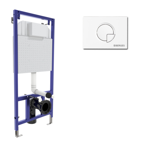 Инсталляция BERGES для скрытого монтажа унитаза NOVUM кнопка R4 Белый