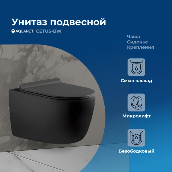 Унитаз подвесной Aquanet Rimless Cetus-BW BL-102N-WHT