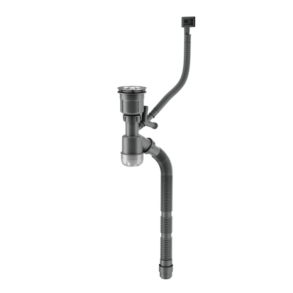 Сифон для мойки Splenka S600.40.05 одинарный с прямоугольным переливом, нержавеющая сталь, сатин