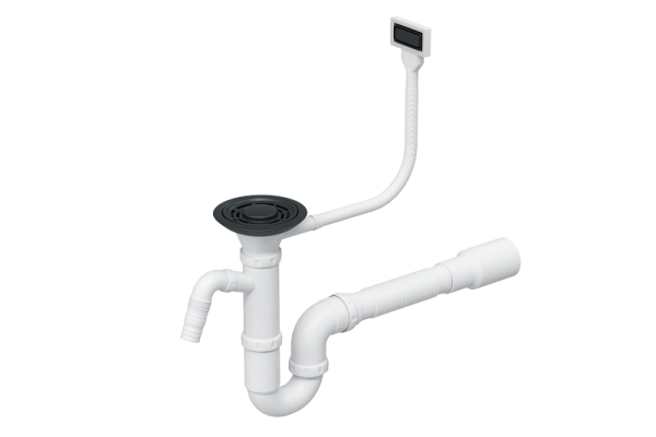 Сифон одинарный с прямоугольным переливом ЧЕРНЫЙ МАТОВЫЙ