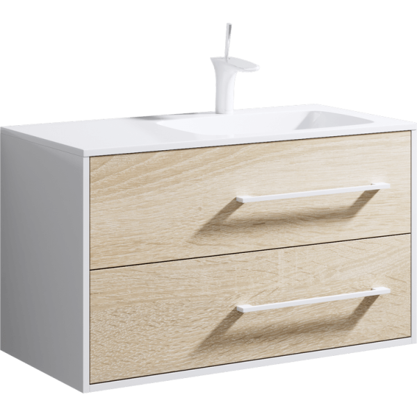 Подвесная правая тумба с двумя ящиками из литьевого мрамора.