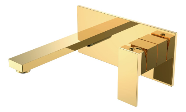 Смеситель для умывальника из стены Qubic Shine Gold