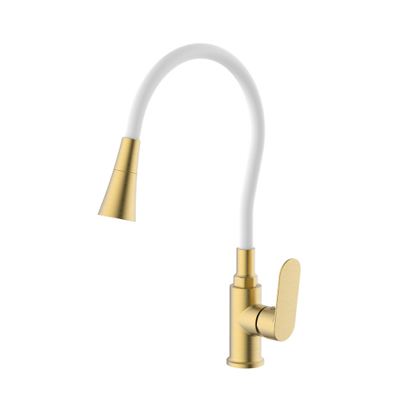 Смеситель Splenka S41.43.03 для кухни  гибкий поворотный излив, сатин золотой