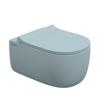 Унитаз BERGES подвесной EGO XL матовый голубой Rimless 54 см, сиденье EGO XL Slim SO матовый голубой