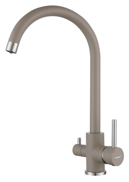 Смеситель для кухни U-обр. с краном питьевой воды D-35мм (песочный) GRANFEST QUARZ
