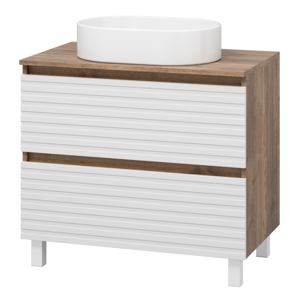 DAKOTA - 80 Тумба напольная 2 ящ.  (ДСП (Дуб Гал/ Белый) + раковина
