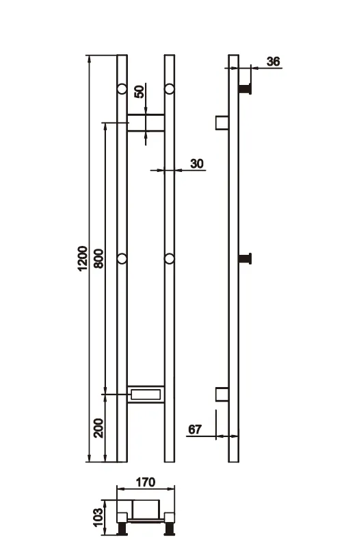 Полотенцесушитель электрический 2-трубы квадратный GUN METAL