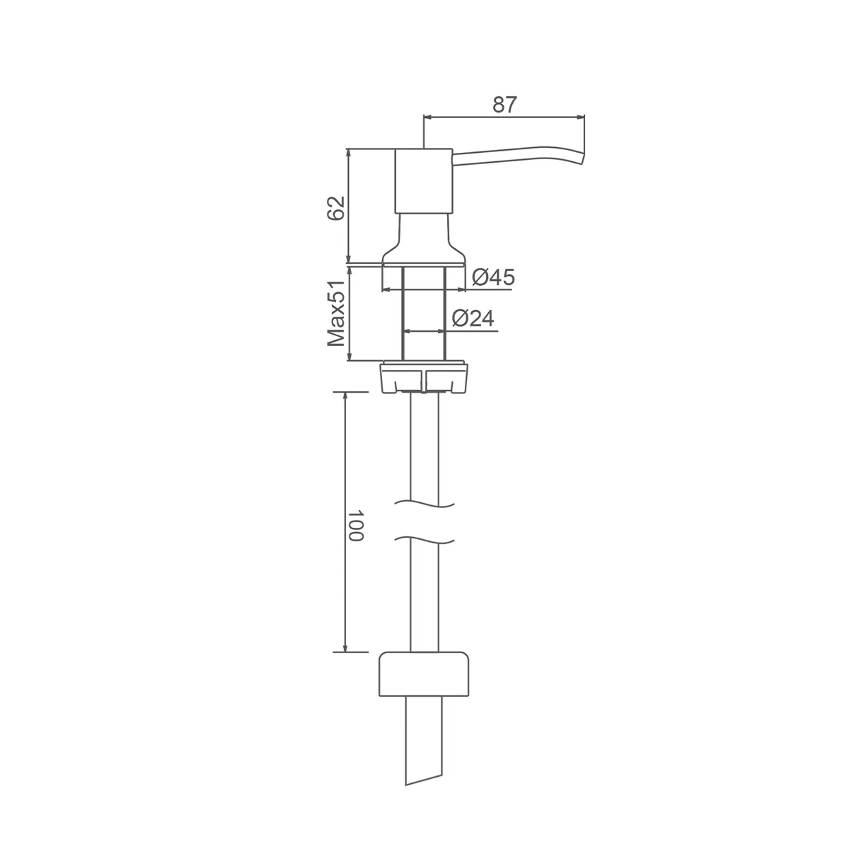 Дозатор для моющего средства на кухню Splenka встраиваемый с удлинительной трубкой (100см) S710.02.06 нержавеющая сталь, черный