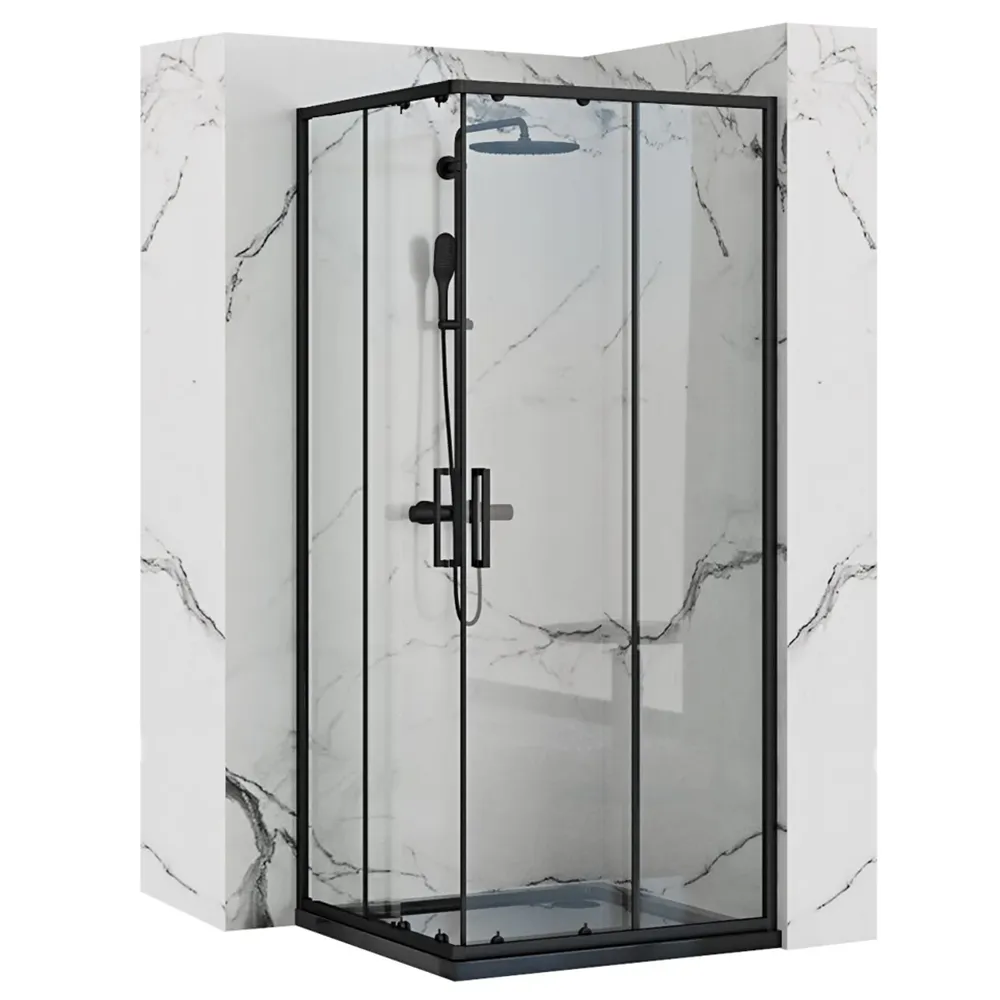 Душевое ограждение Loranto NEO 90x90x190 прозрачное закаленное стекло 5 мм, профиль черный, без поддона (CS-21809B) 