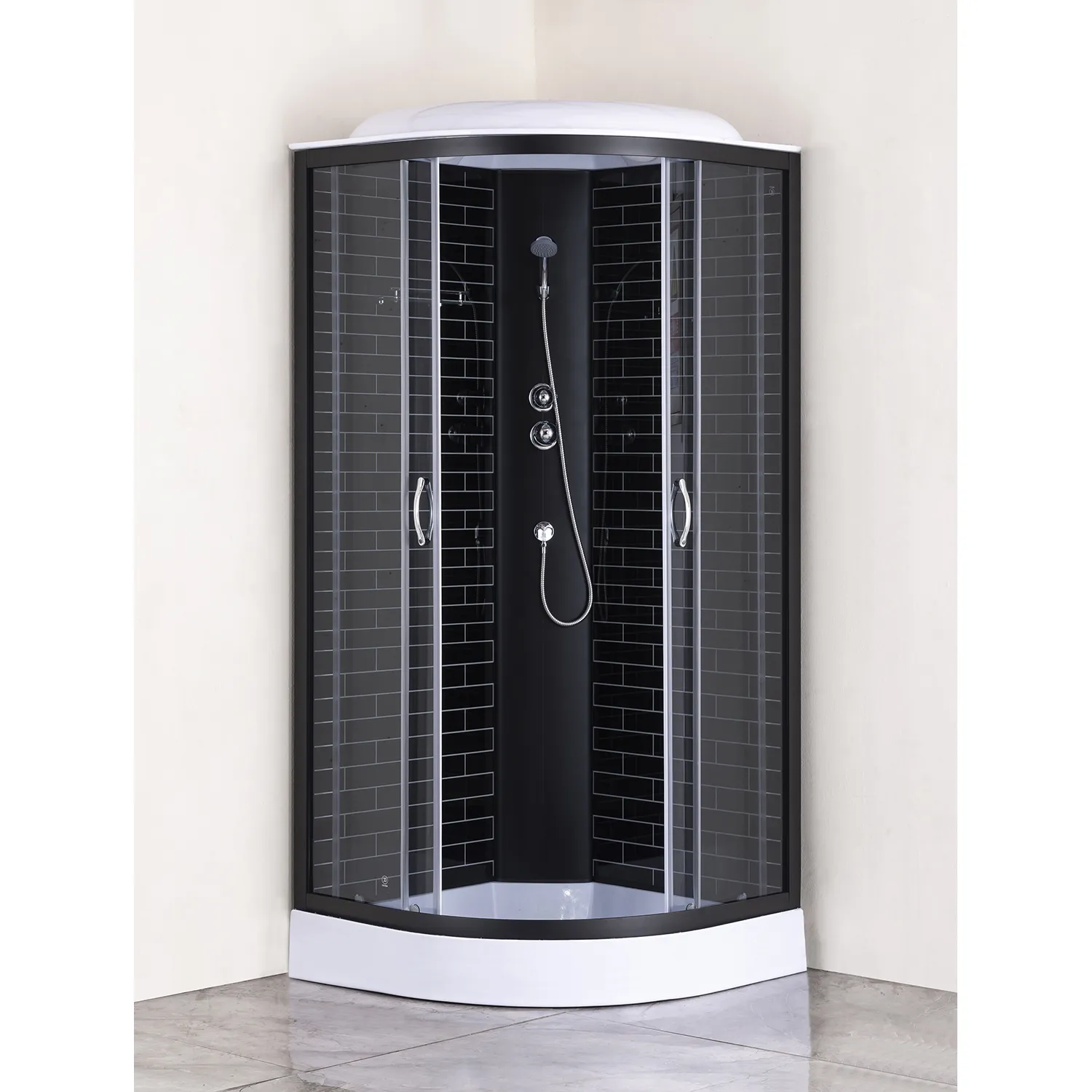 Душевая кабина Loranto 80х80х215 поддон 13см, черный кирпичный узор, прозрачное стекло 4мм, профиль черный (CS668013GB80)