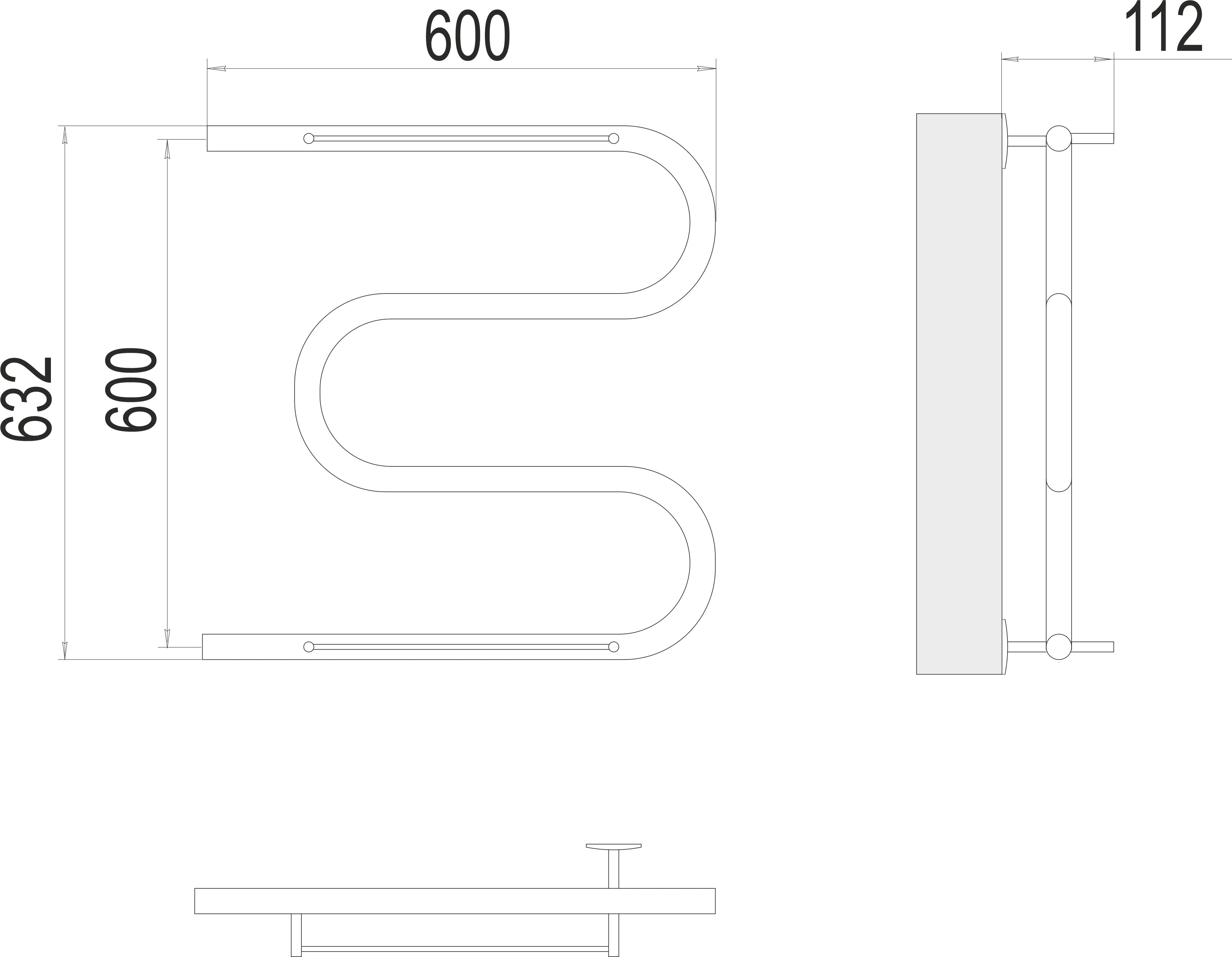 Полотенцесушитель TERMINUS М-обр с/п AISI 32х2 600х600