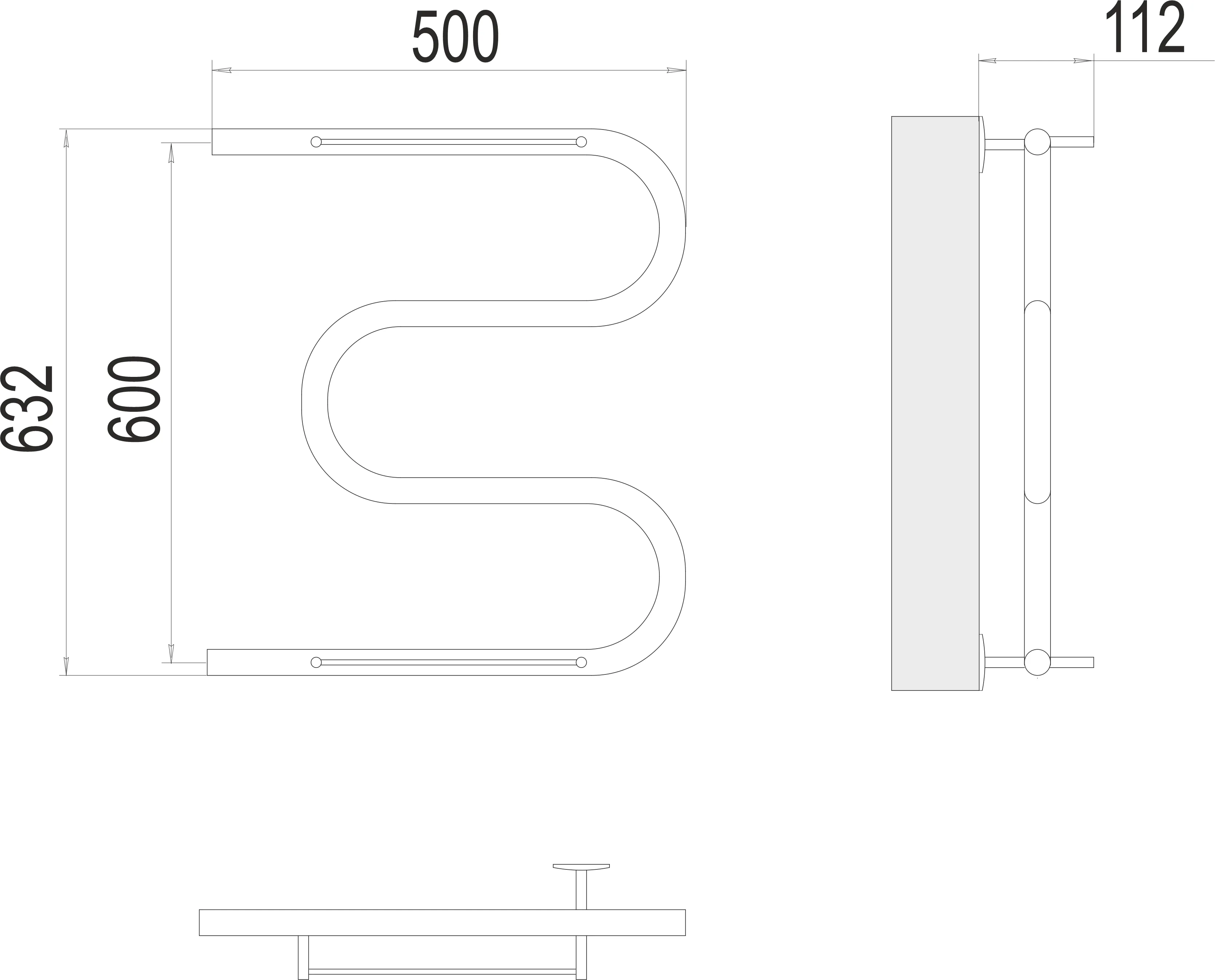 Полотенцесушитель TERMINUS М-обр с/п AISI 32х2 600х500