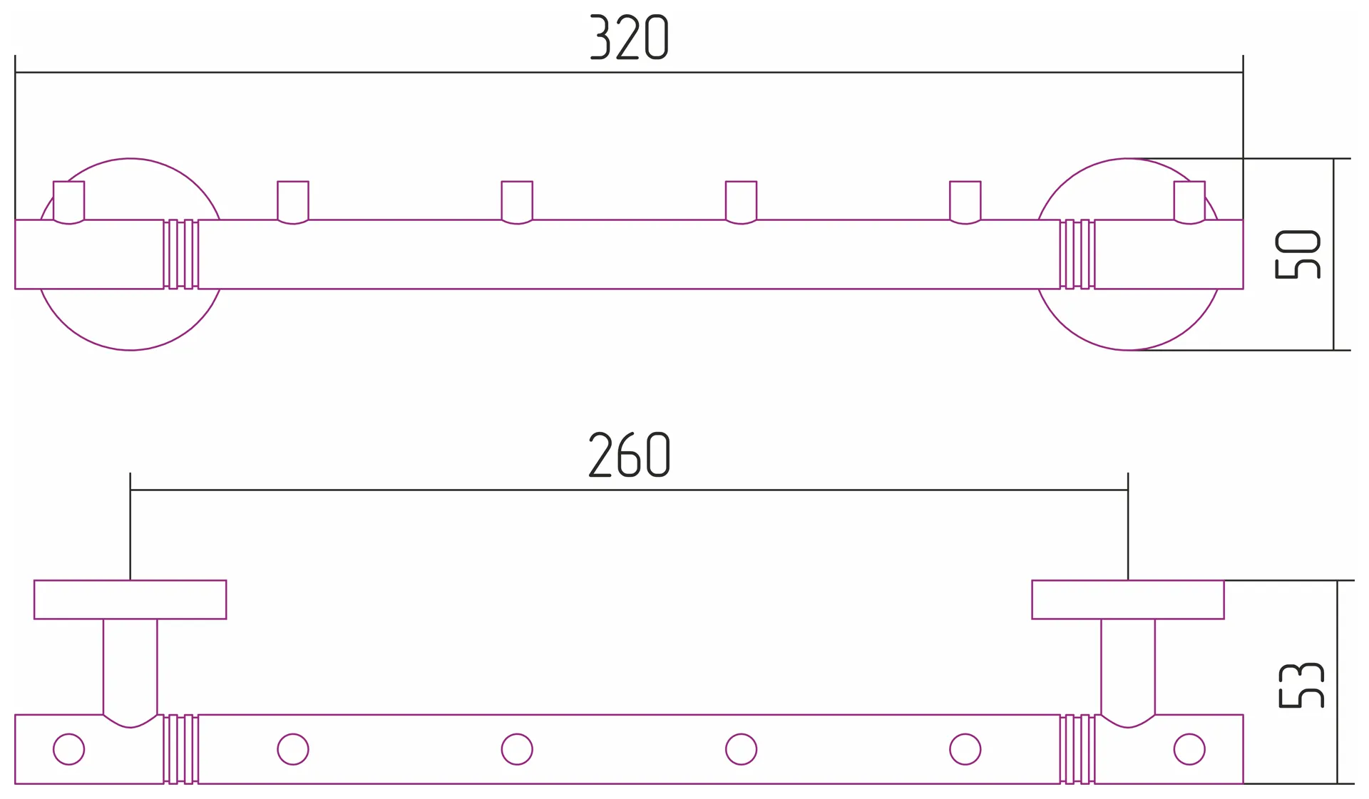 Вешалка КАНЬОН - 6 крючков / L 320 (Флок красный)