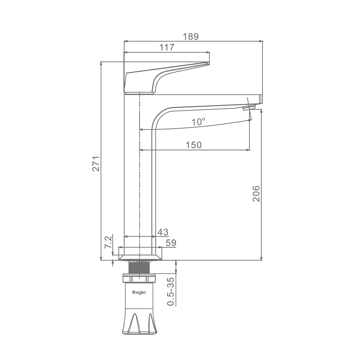 Смеситель Raglo для раковины высокий монолитный, графит R07.15.09