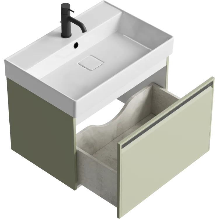 Подвесная тумба 66 см с одним ящиком в цвете шалфей зеленый,