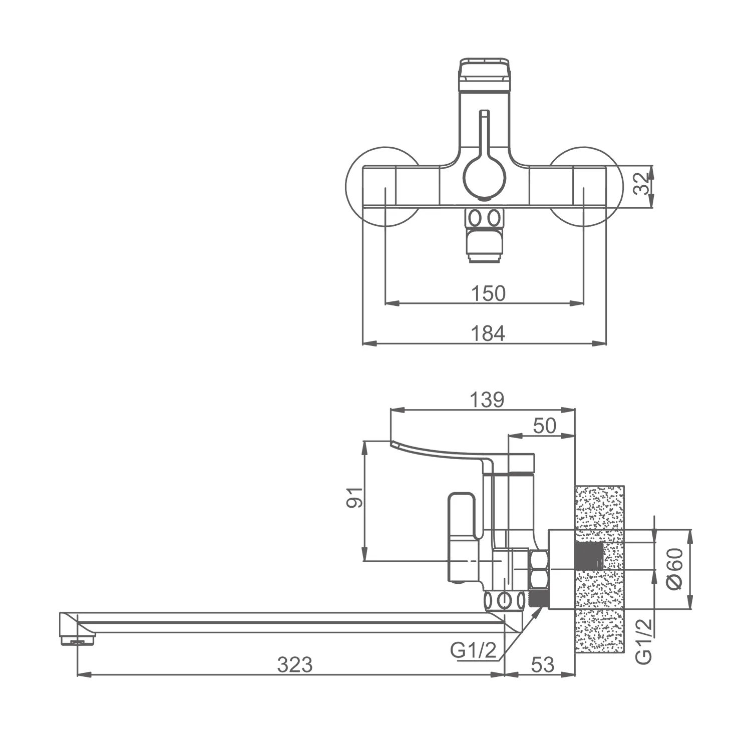 Смеситель Splenka для ванны и душа универсальный поворотный излив 35 см, хром S31.22