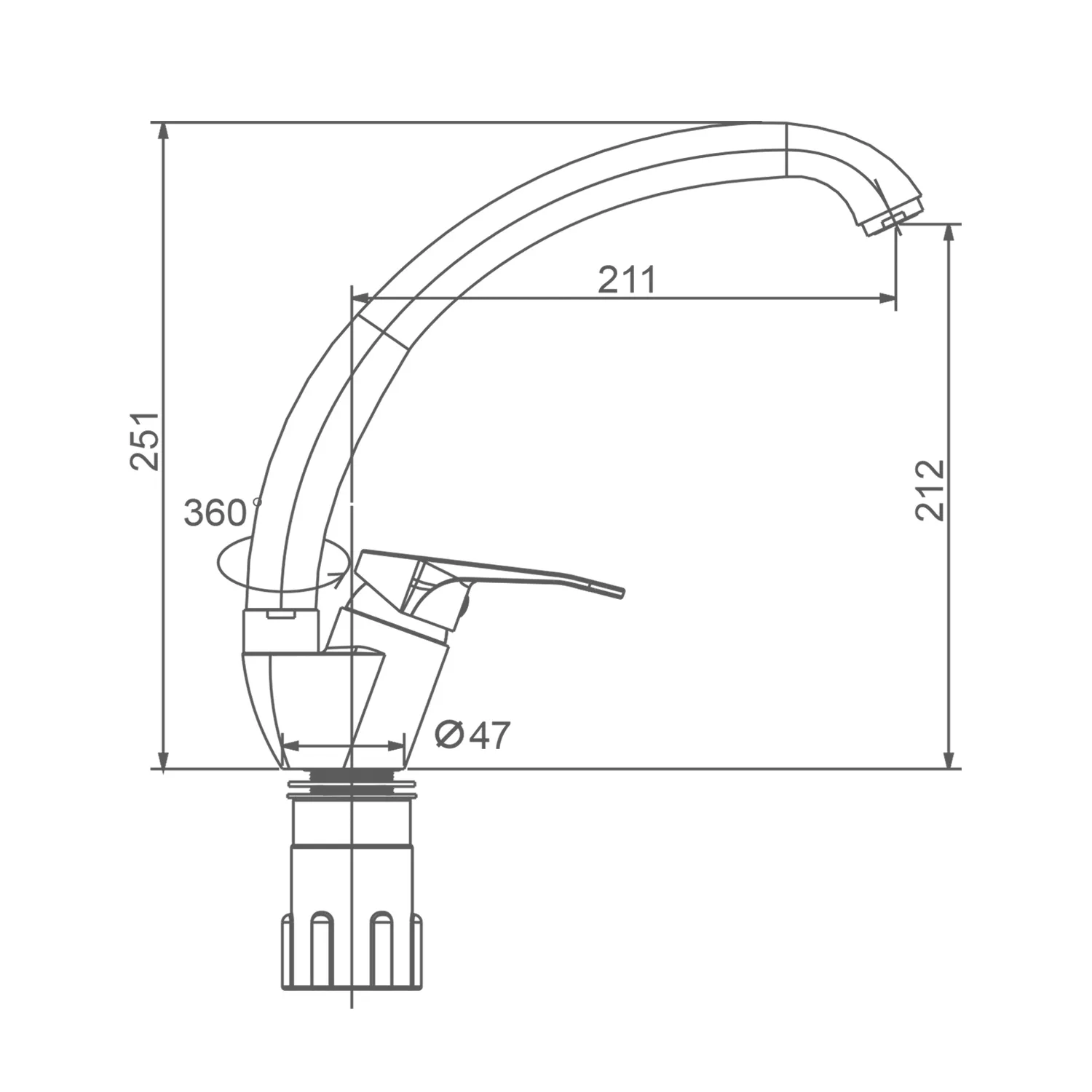 Смеситель Splenka S202.41.06 для кухни низкий С-образный поворотный излив, черный