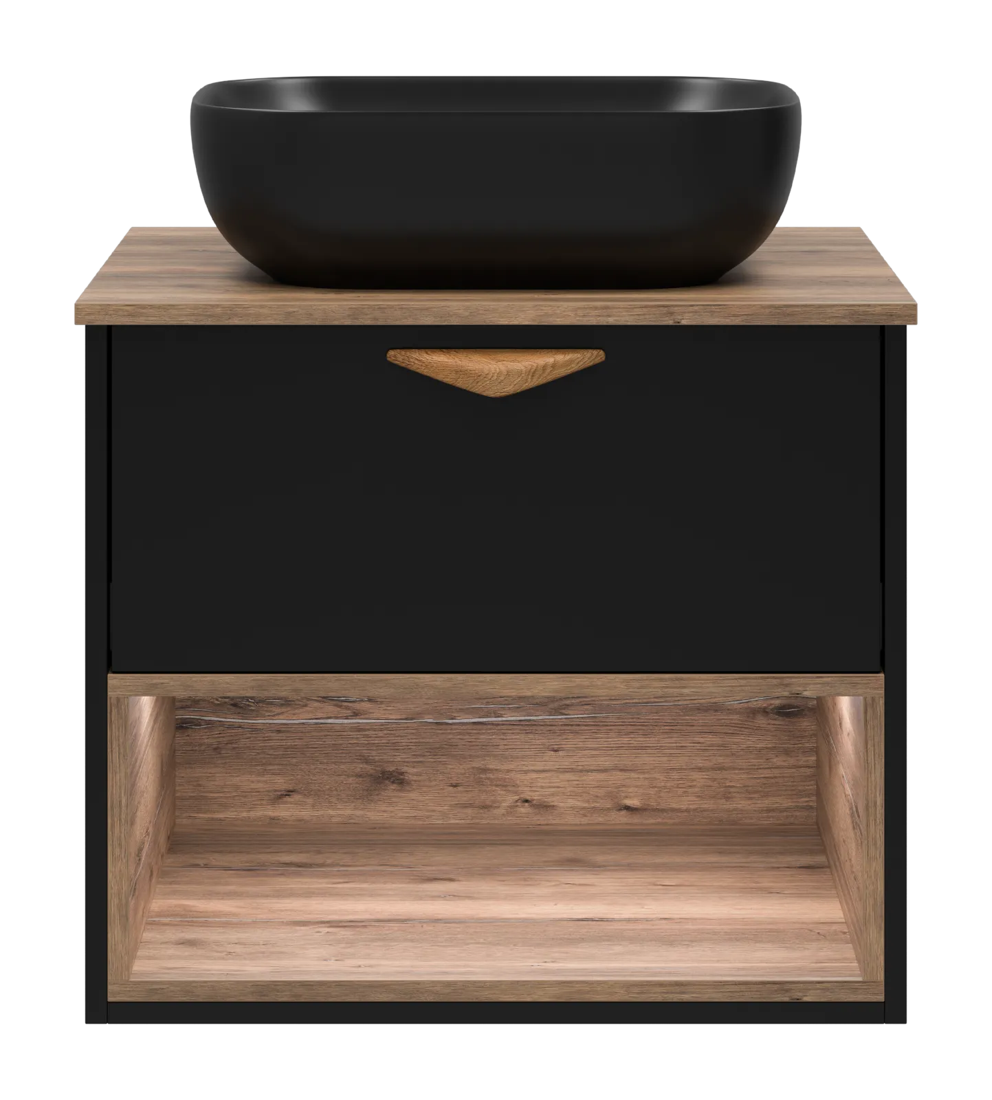 BERGEN - 60 Тумба подвесная 1 ящ (ДСП (Дуб Гал/черн мат.эмаль) + раковина