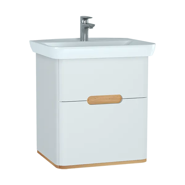 60822 Sento Тумба с раковиной с 2 ящиками 65 см с LED подсветкой цвет матовый белый VITRA