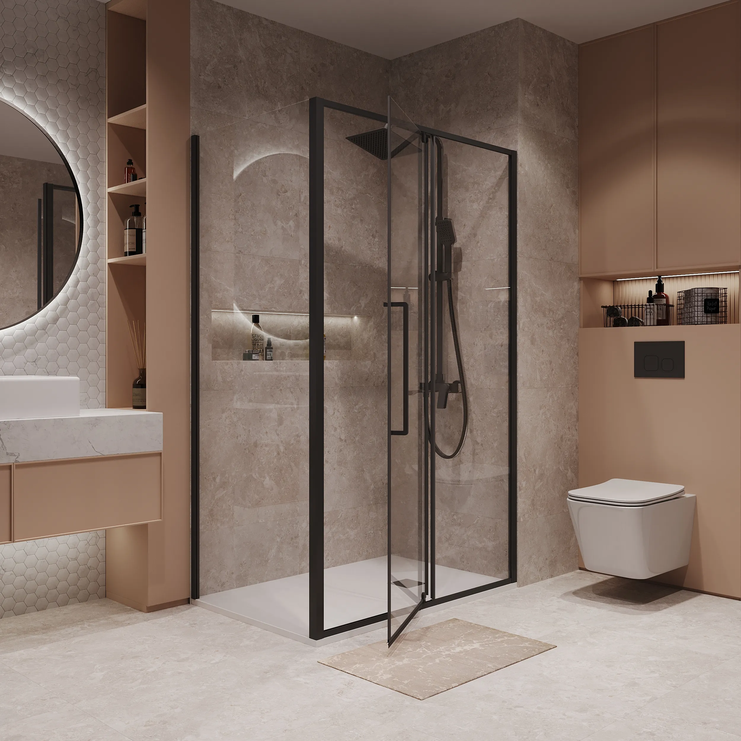 Боковая стенка Niagara Nova (90х195) черный матовый,стекло прозрачное,1 место NG-A90B-34 