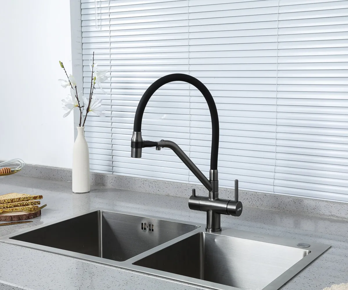 Смеситель для кухни с фильтром черный/оружейная сталь GAPPO G4398-89