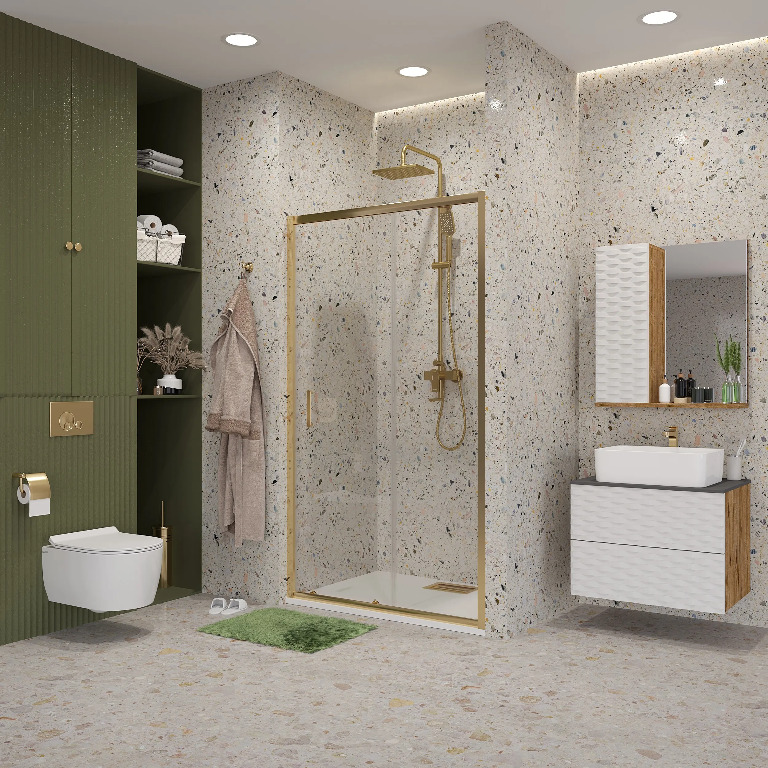 Дверь в нишу Niagara Nova (100х195) золото,двери раздвижные,стекло прозрачное,2 места NG-42-10AG 