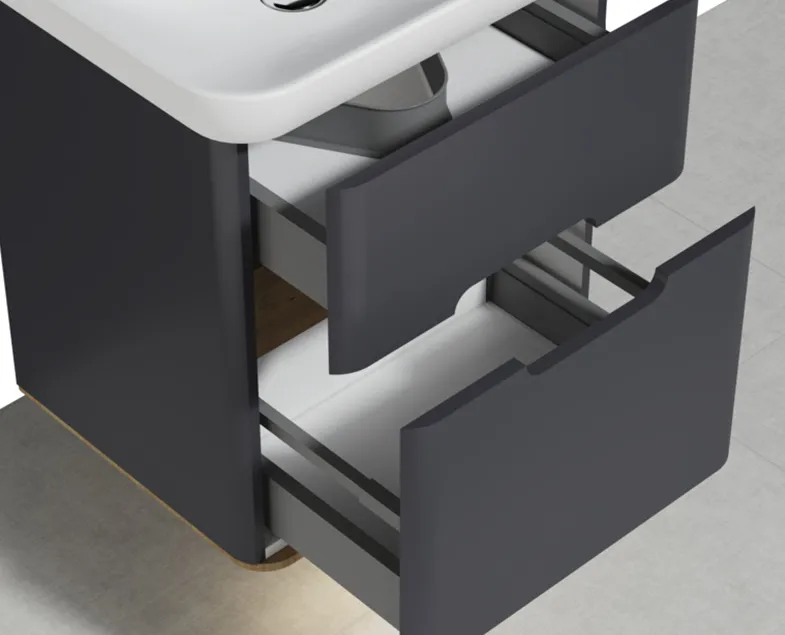 60834 Sento Тумба с раковиной с 2 ящиками 65 см с LED подсветкой цвет матовый антрацит VITRA